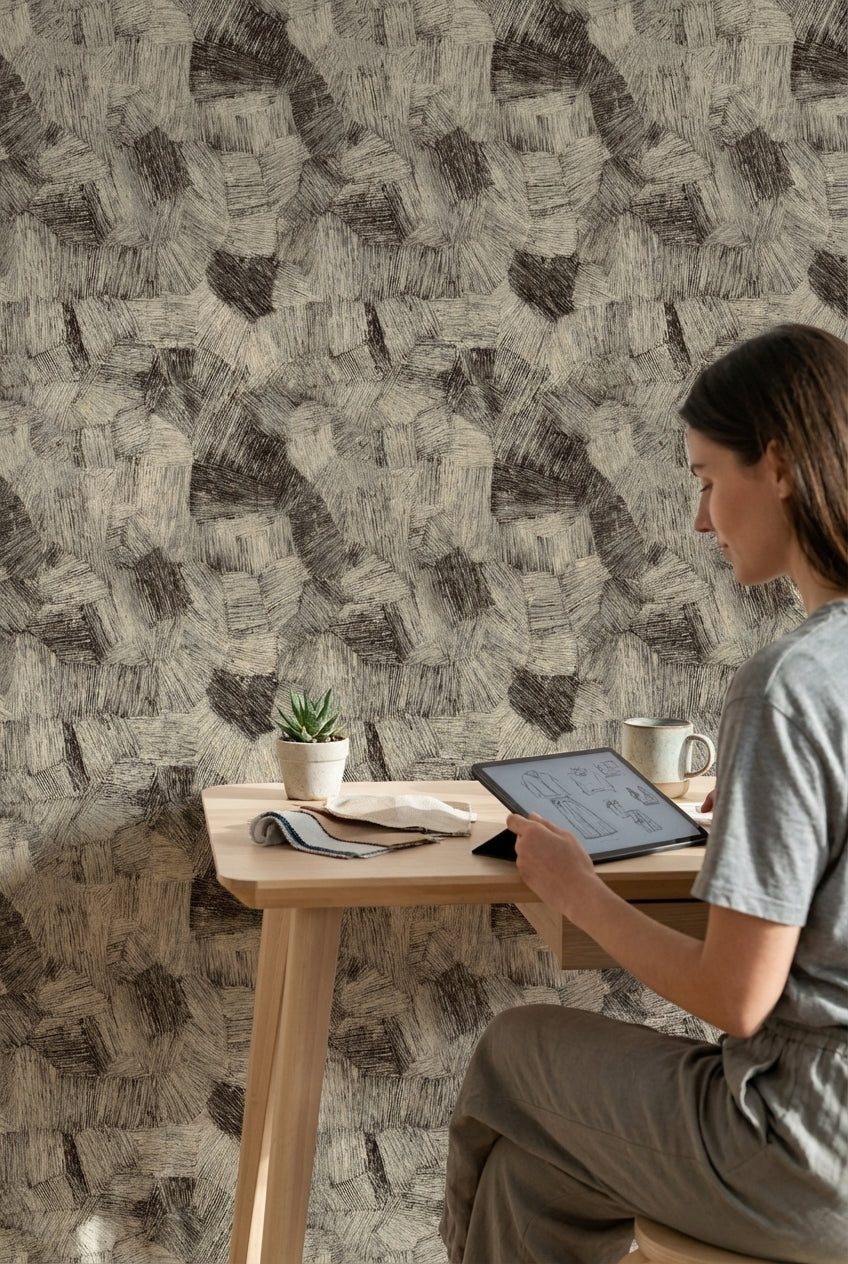 Textured Beige and Brown Abstract Pattern Wallpaper