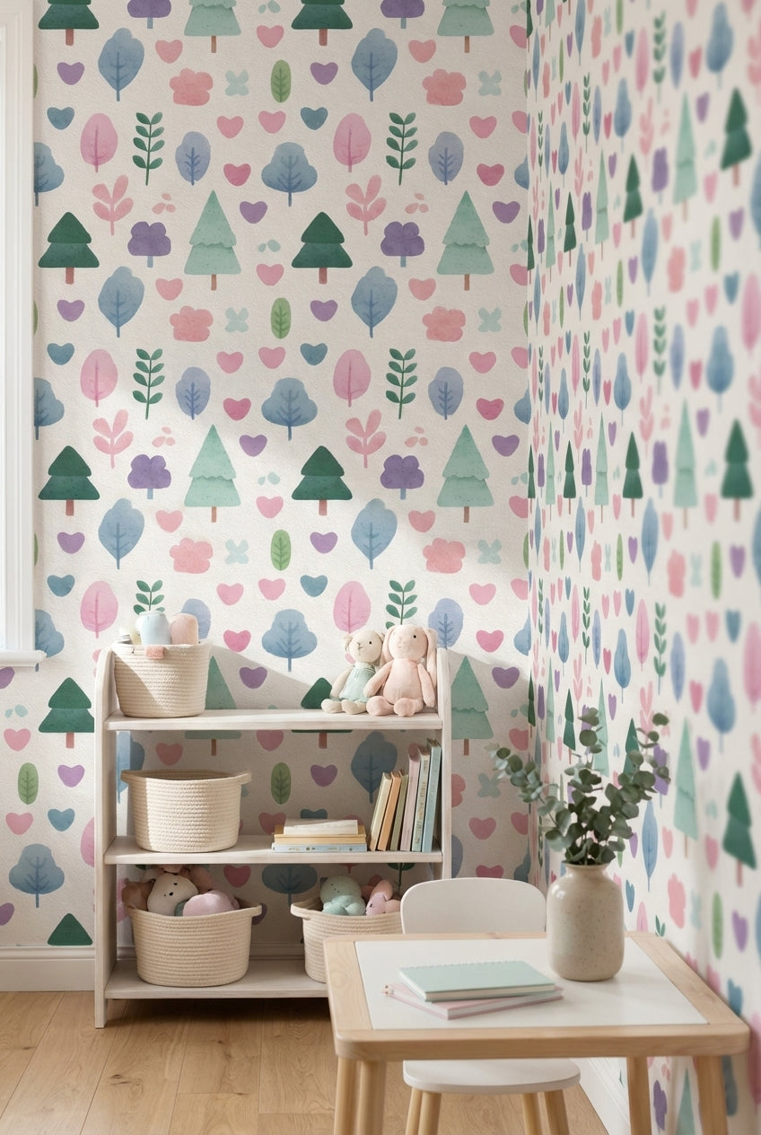 Cream Pastel Forest Friends Kids Wallpaper