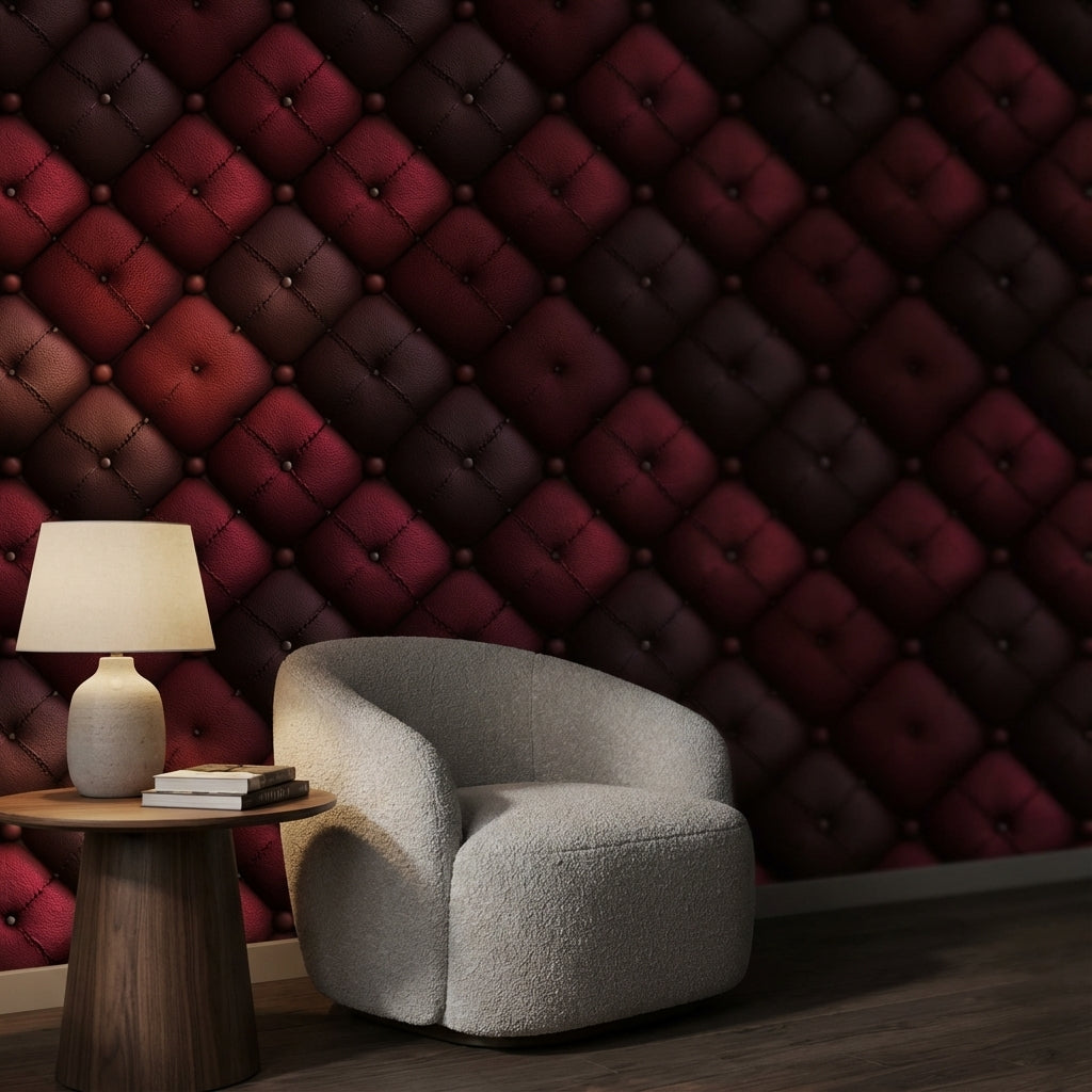 Burgundy and Black 3D Quilted Leather Wallpaper
