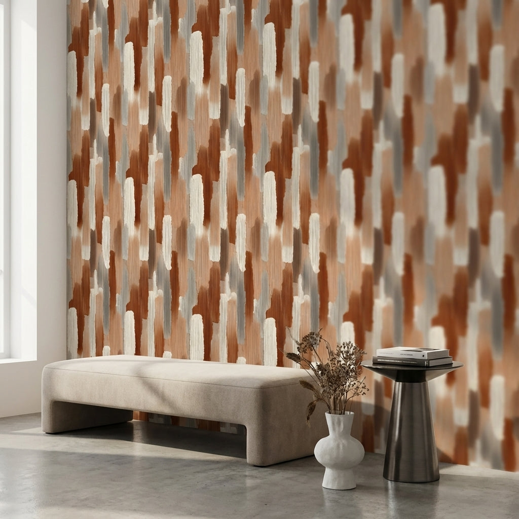 Beige and Terracotta Brushstroke Abstract Wallpaper