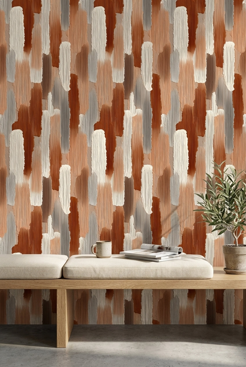 Beige and Terracotta Brushstroke Abstract Wallpaper