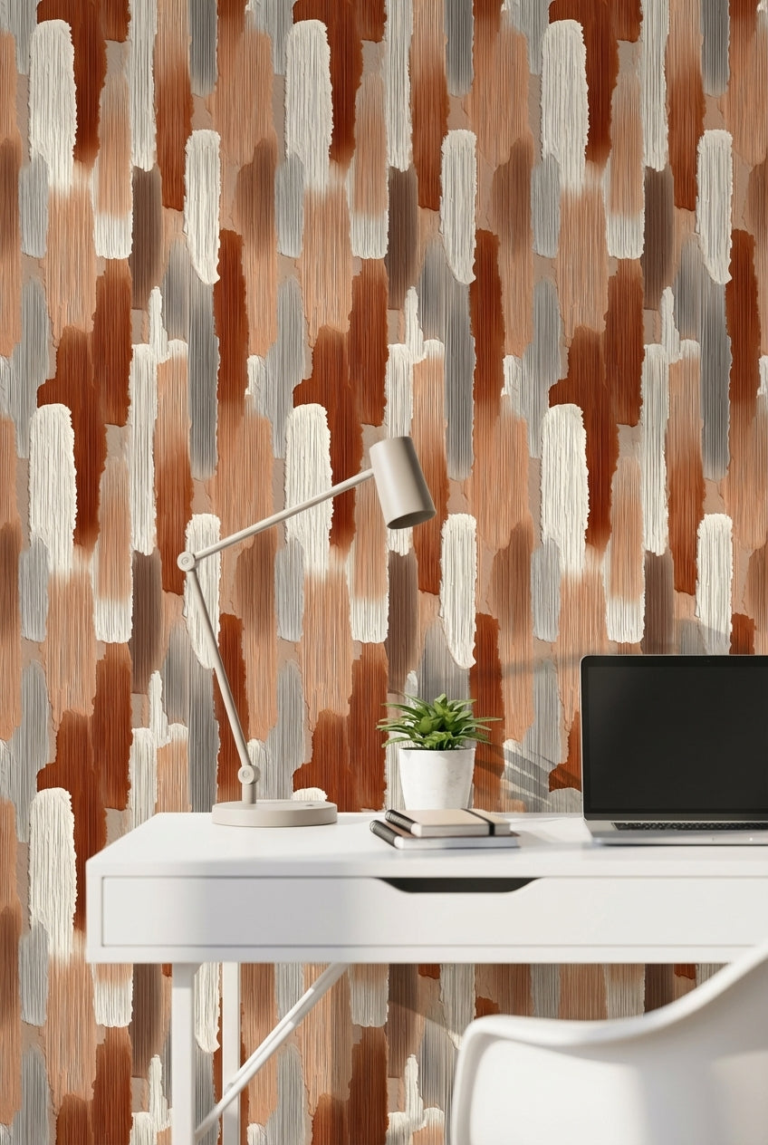 Beige and Terracotta Brushstroke Abstract Wallpaper