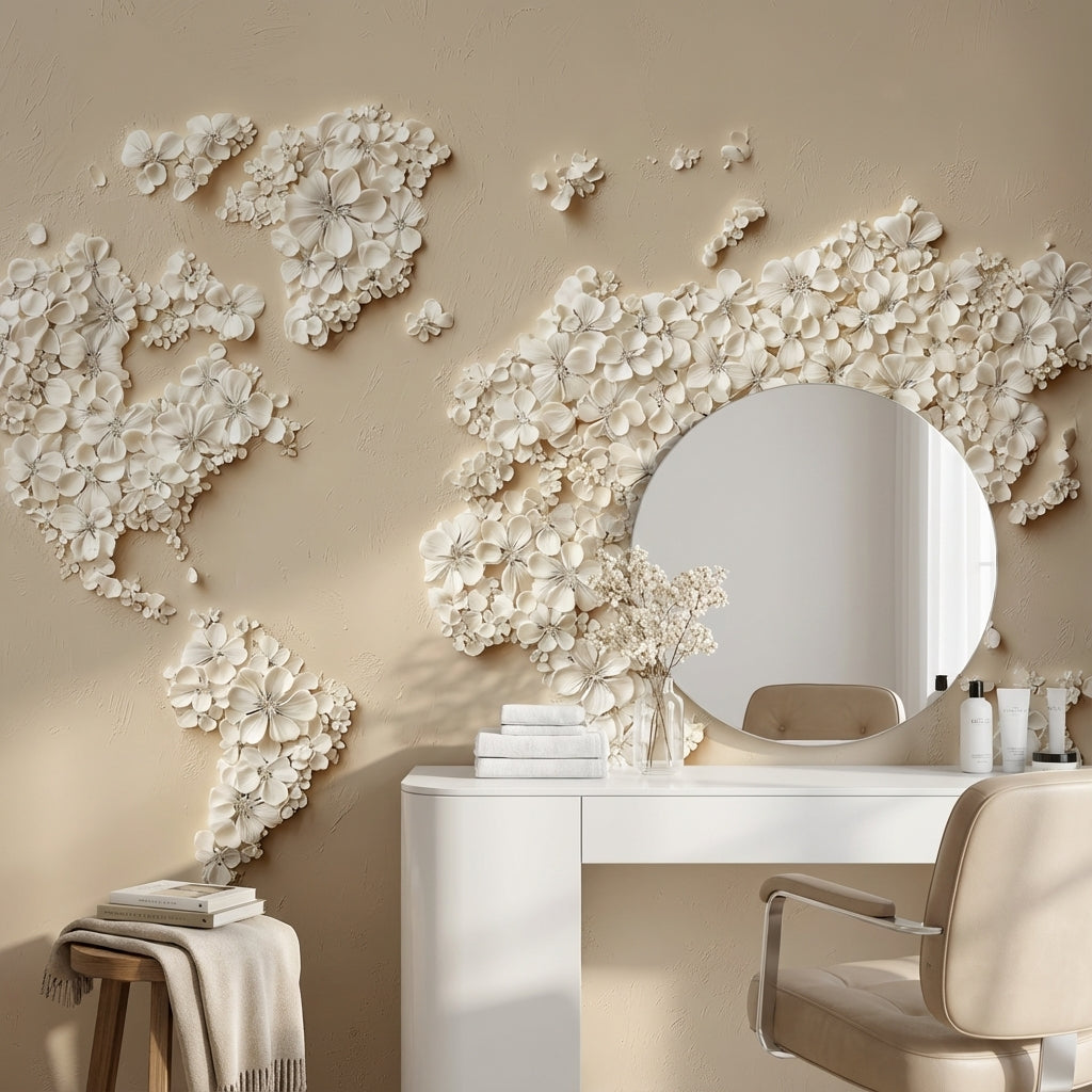 World Map Wallpaper Beige Modern Wall Decor