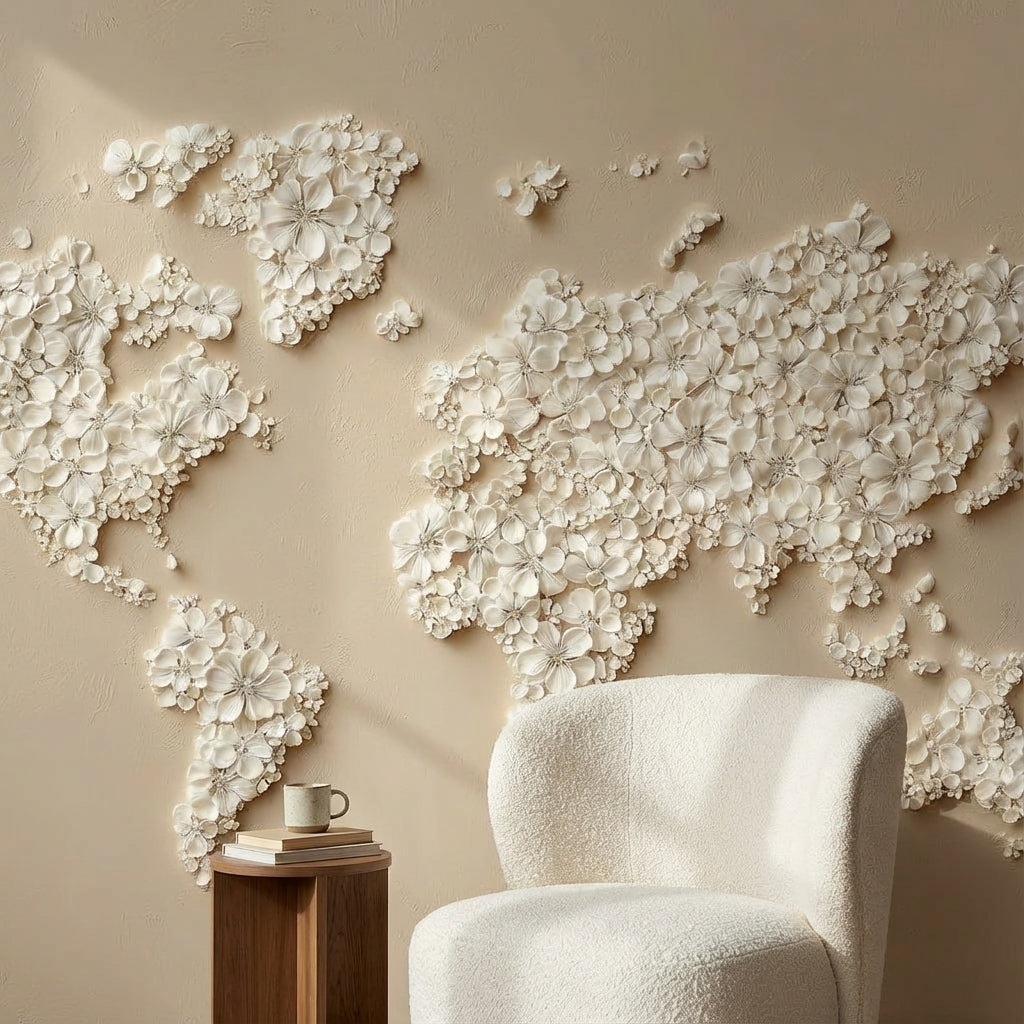 World Map Wallpaper Beige Modern Wall Decor