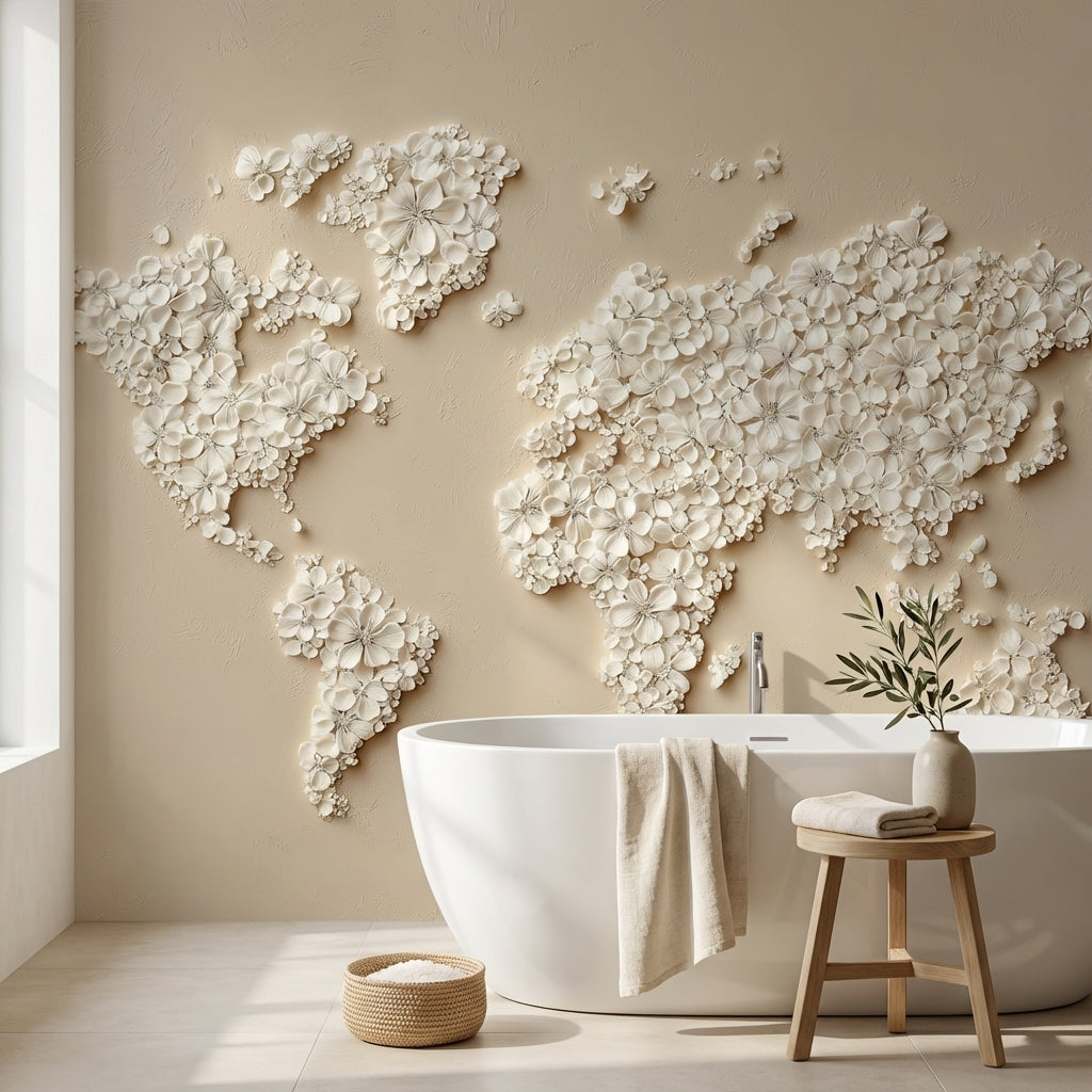 World Map Wallpaper Beige Modern Wall Decor