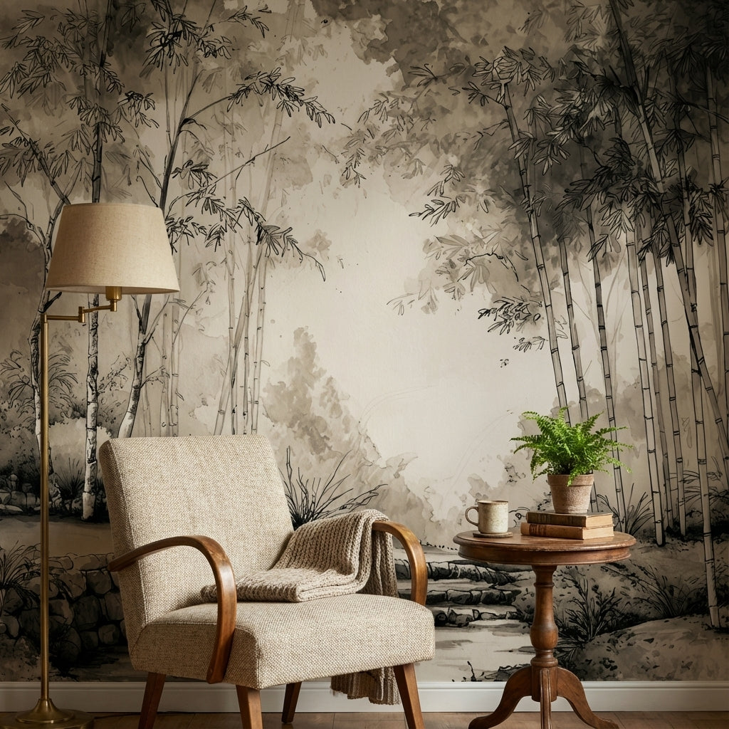 Bamboo Wallpaper Landscape Removable Traditional Wall Mural