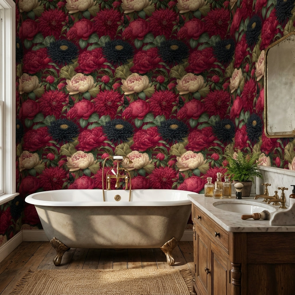 Muted Green Wallpaper Vintage Removable Floral Wall Mural