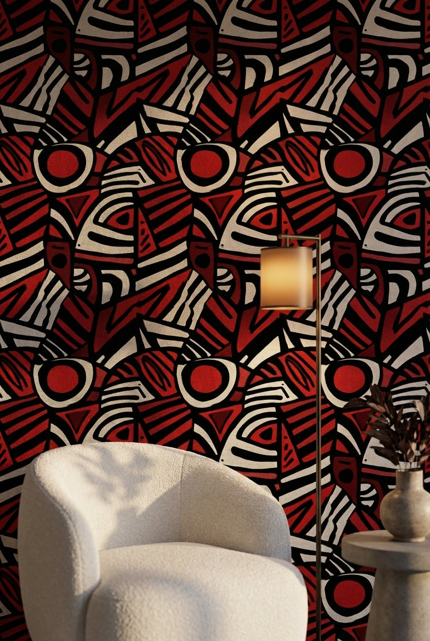 Abstract Geometric Wallpaper Red Removable Modern Wall Mural