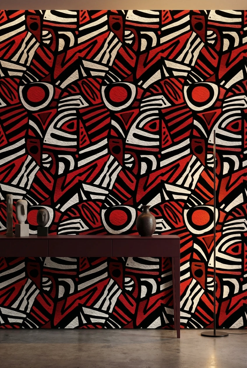 Abstract Geometric Wallpaper Red Removable Modern Wall Mural