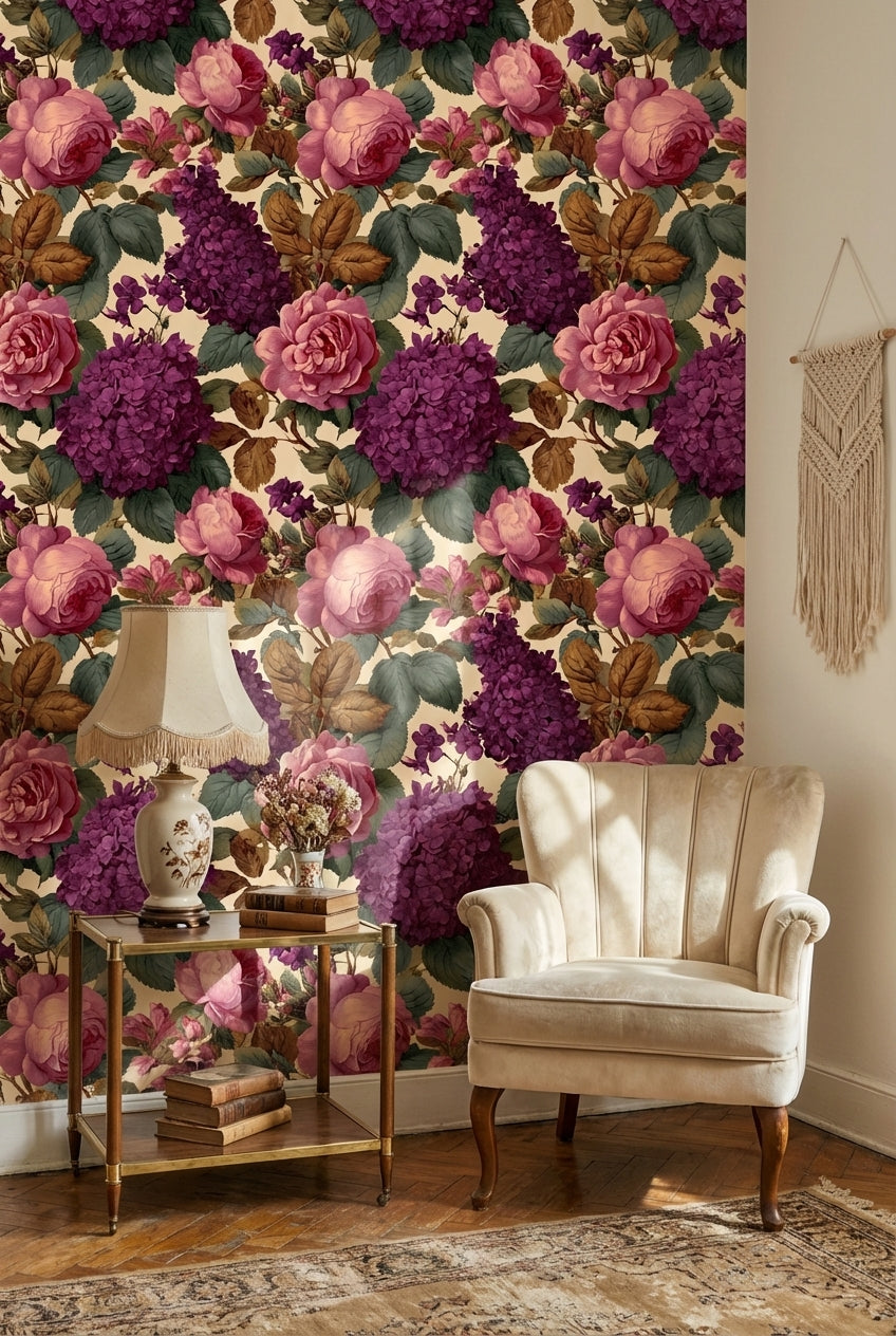 Floral Wallpaper Vintage Roses Wall Mural