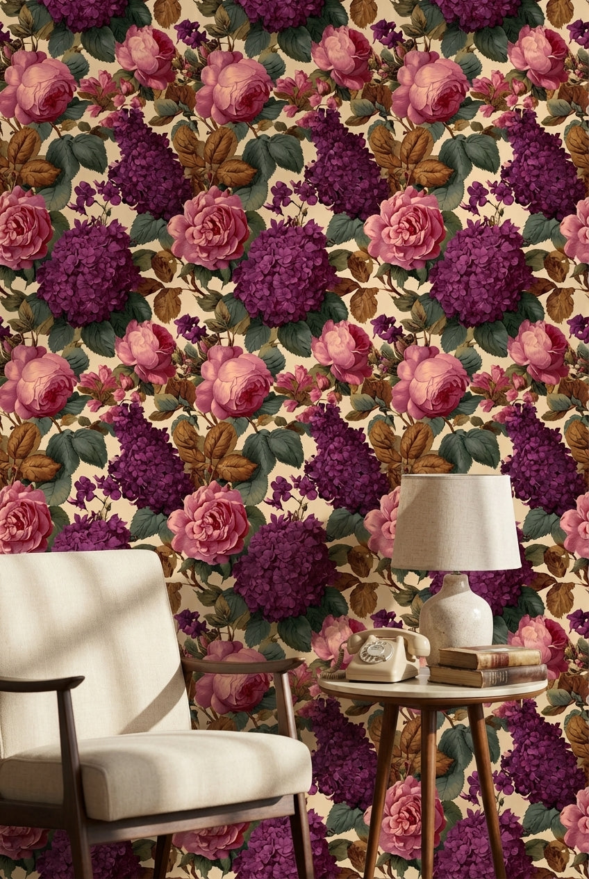 Floral Wallpaper Vintage Roses Wall Mural