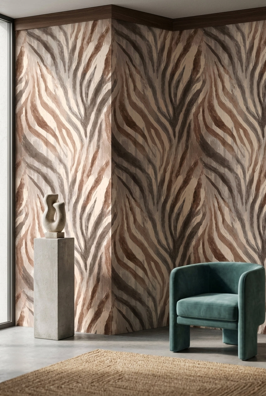 Warm Taupe Abstract Stripe Wallpaper