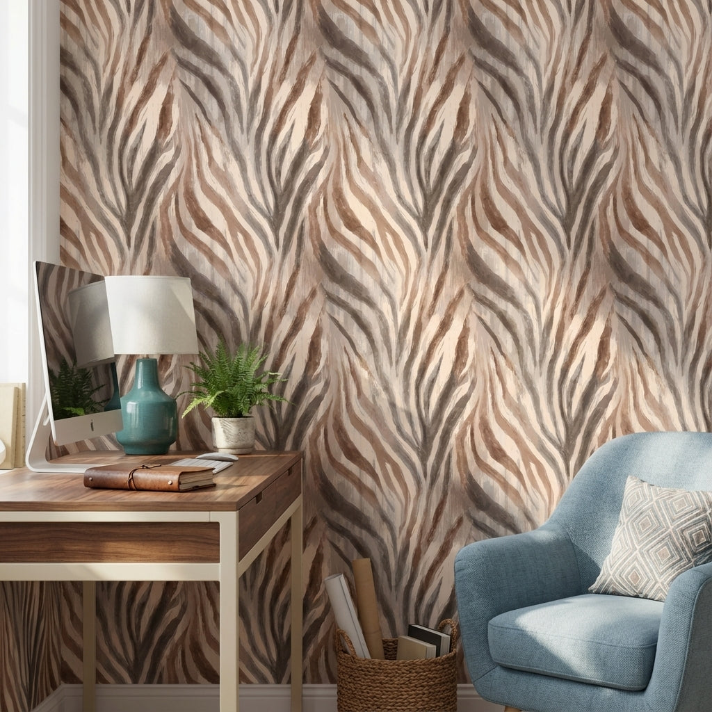 Warm Taupe Abstract Stripe Wallpaper