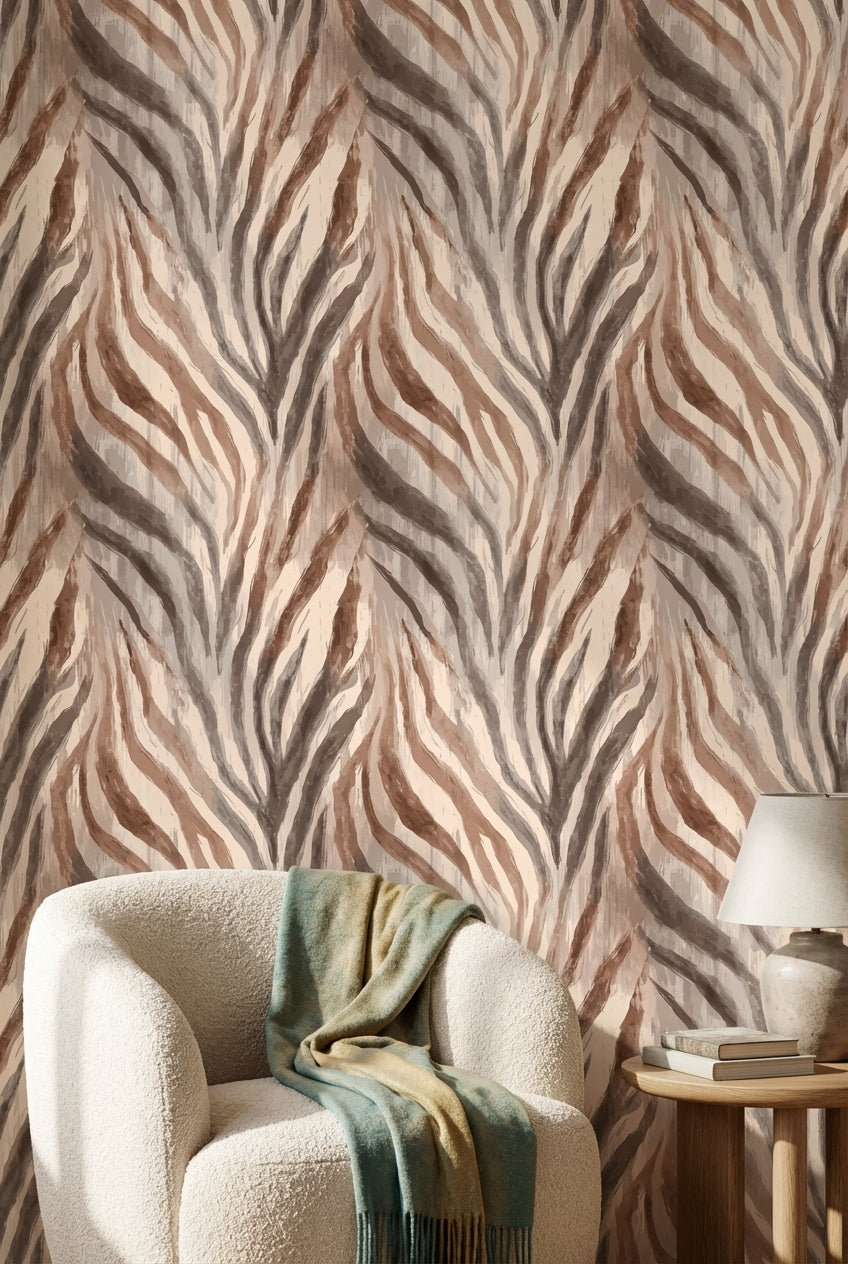 Warm Taupe Abstract Stripe Wallpaper