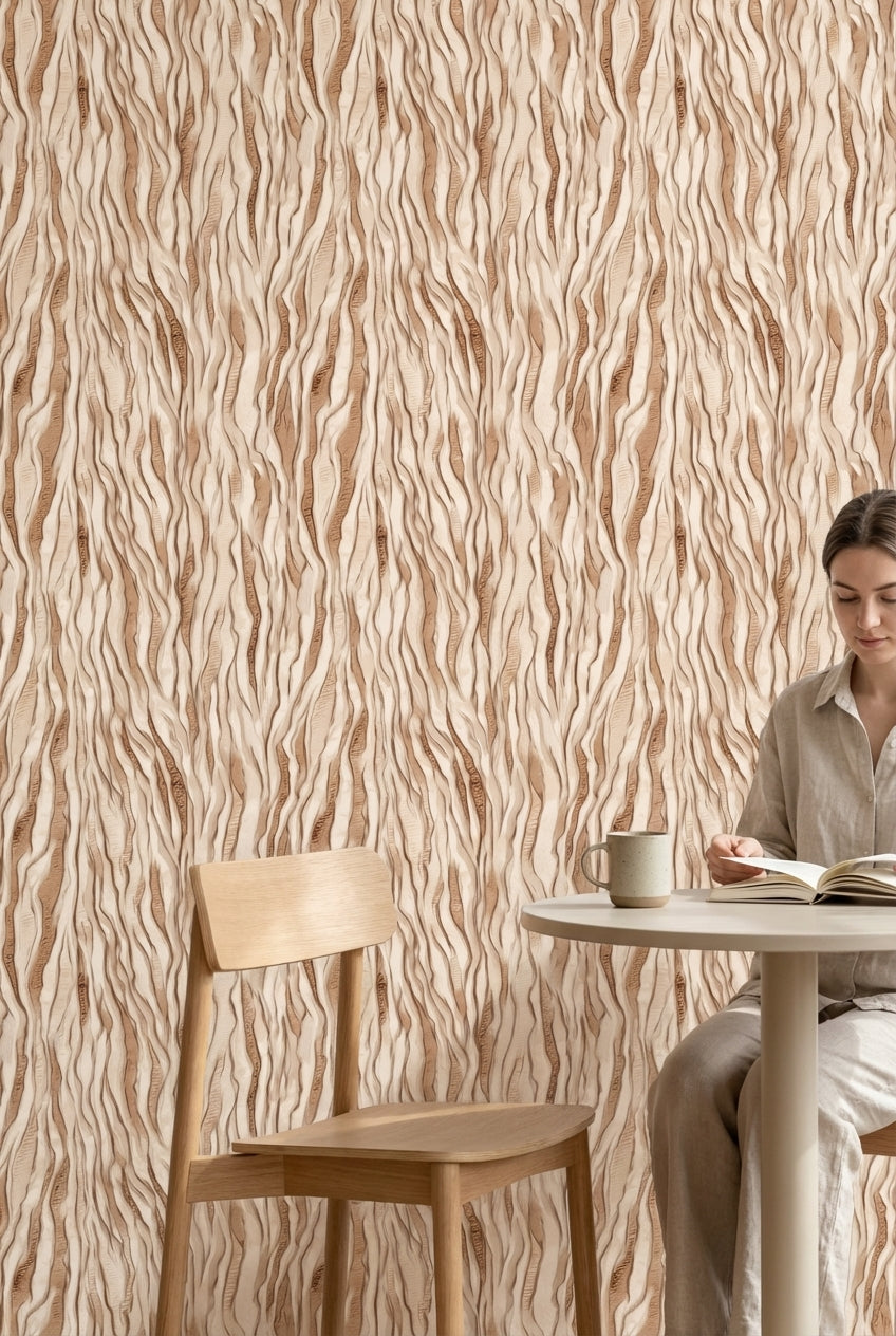 Warm Beige Abstract Ripple Wallpaper