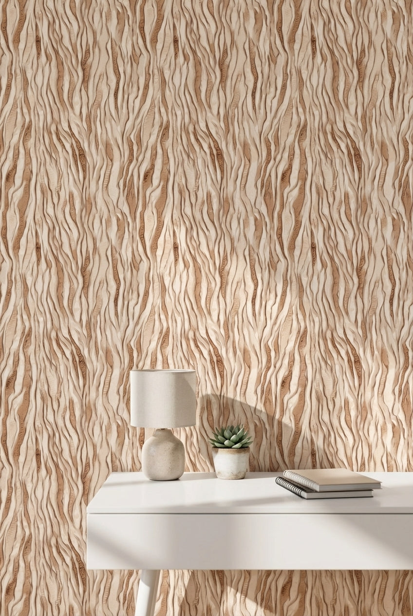 Warm Beige Abstract Ripple Wallpaper