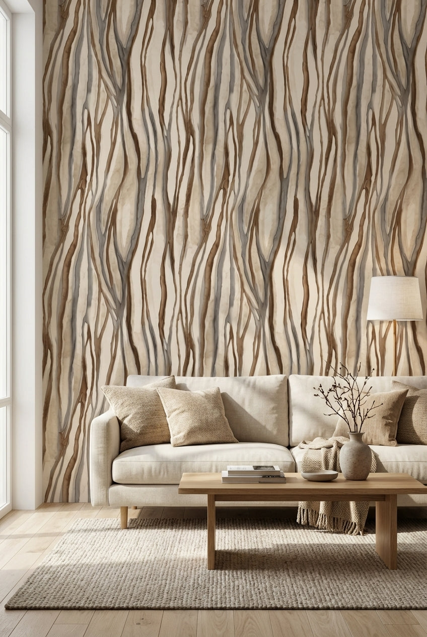 Beige and Brown Abstract Stripe Pattern Wallpaper