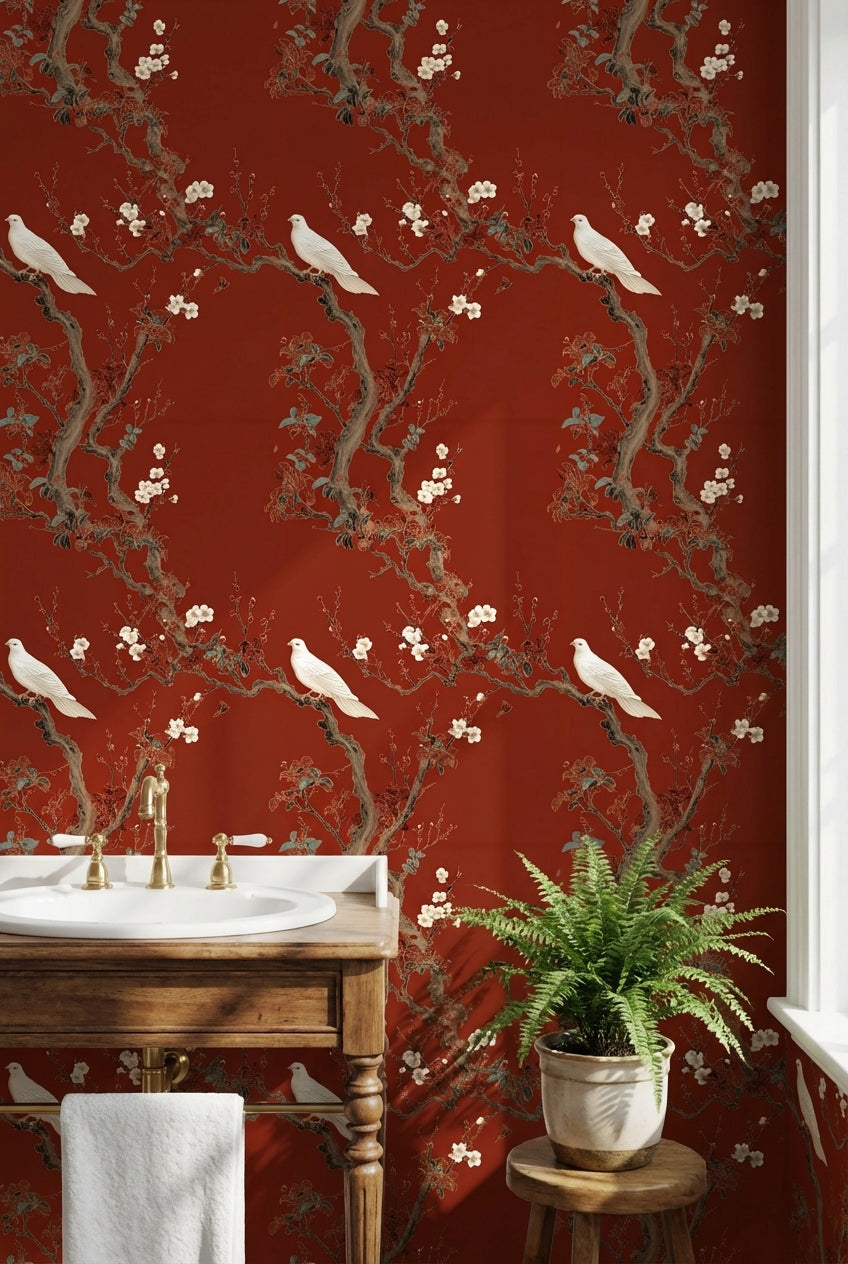 Chinoiserie Floral Wallpaper Bird Removable Oriental Wall Double Roll
