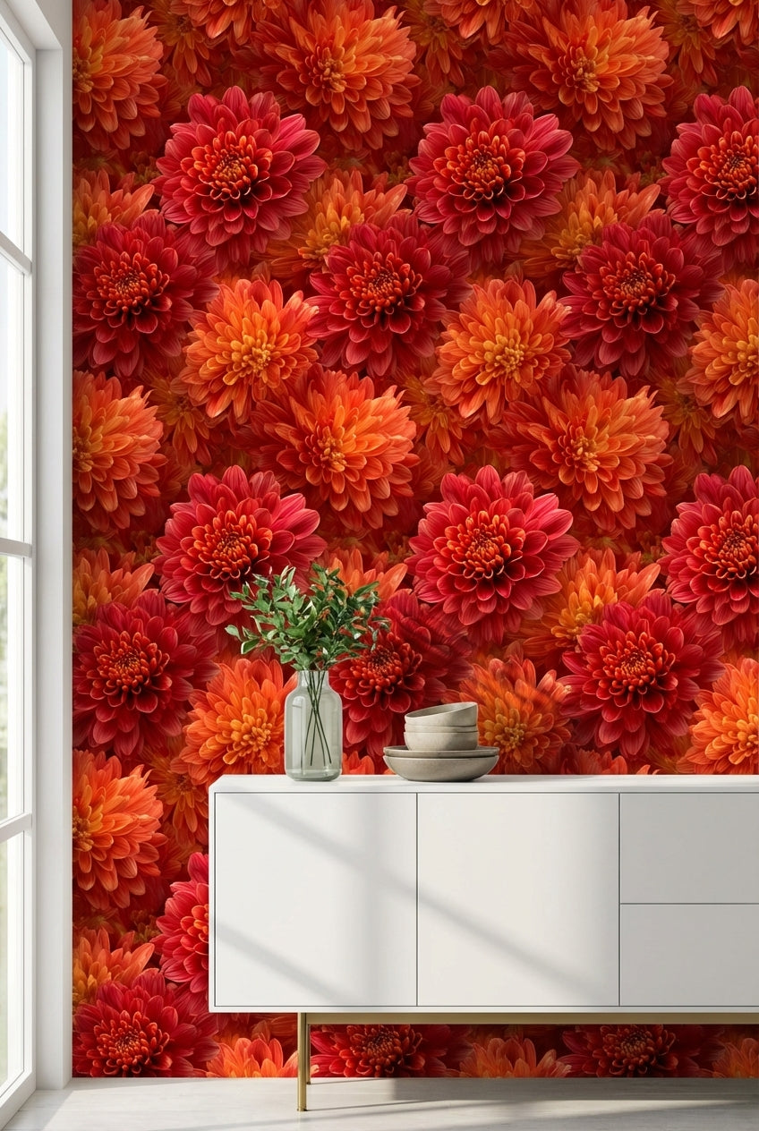 Floral Wallpaper Vibrant Mural Red Wall Decor