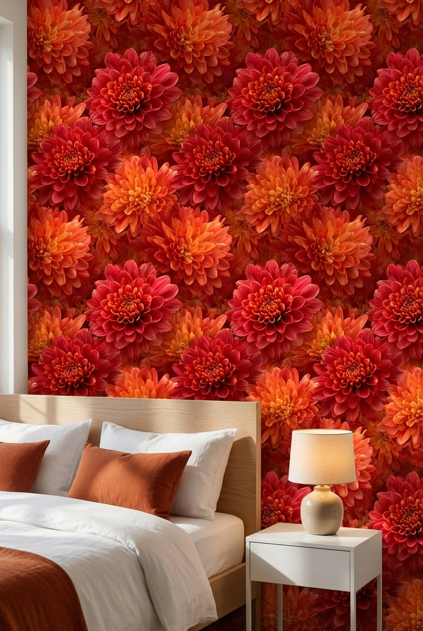 Floral Wallpaper Vibrant Mural Red Wall Decor