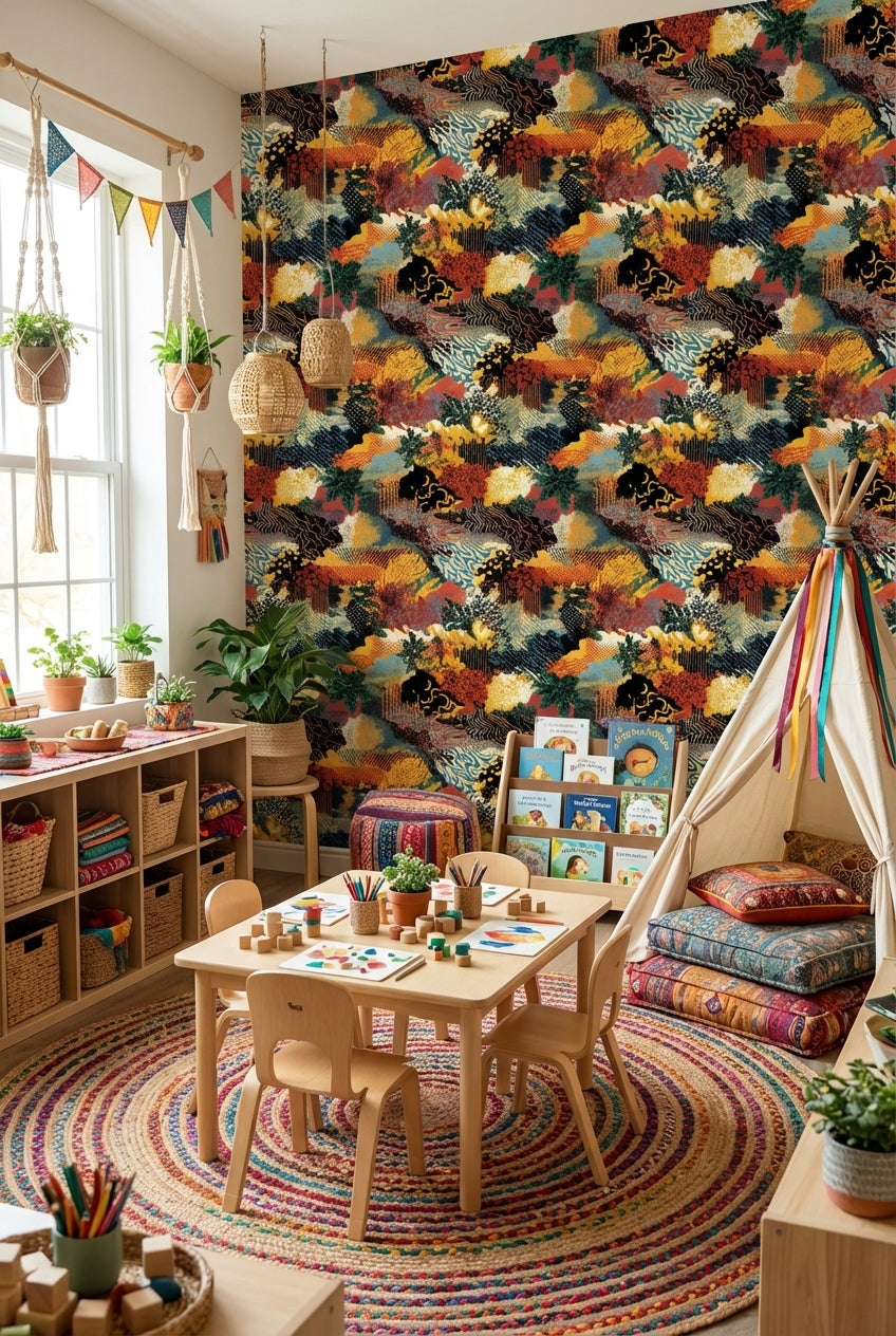 Abstract Geometric Wallpaper Vibrant Removable Eclectic Wall Decor