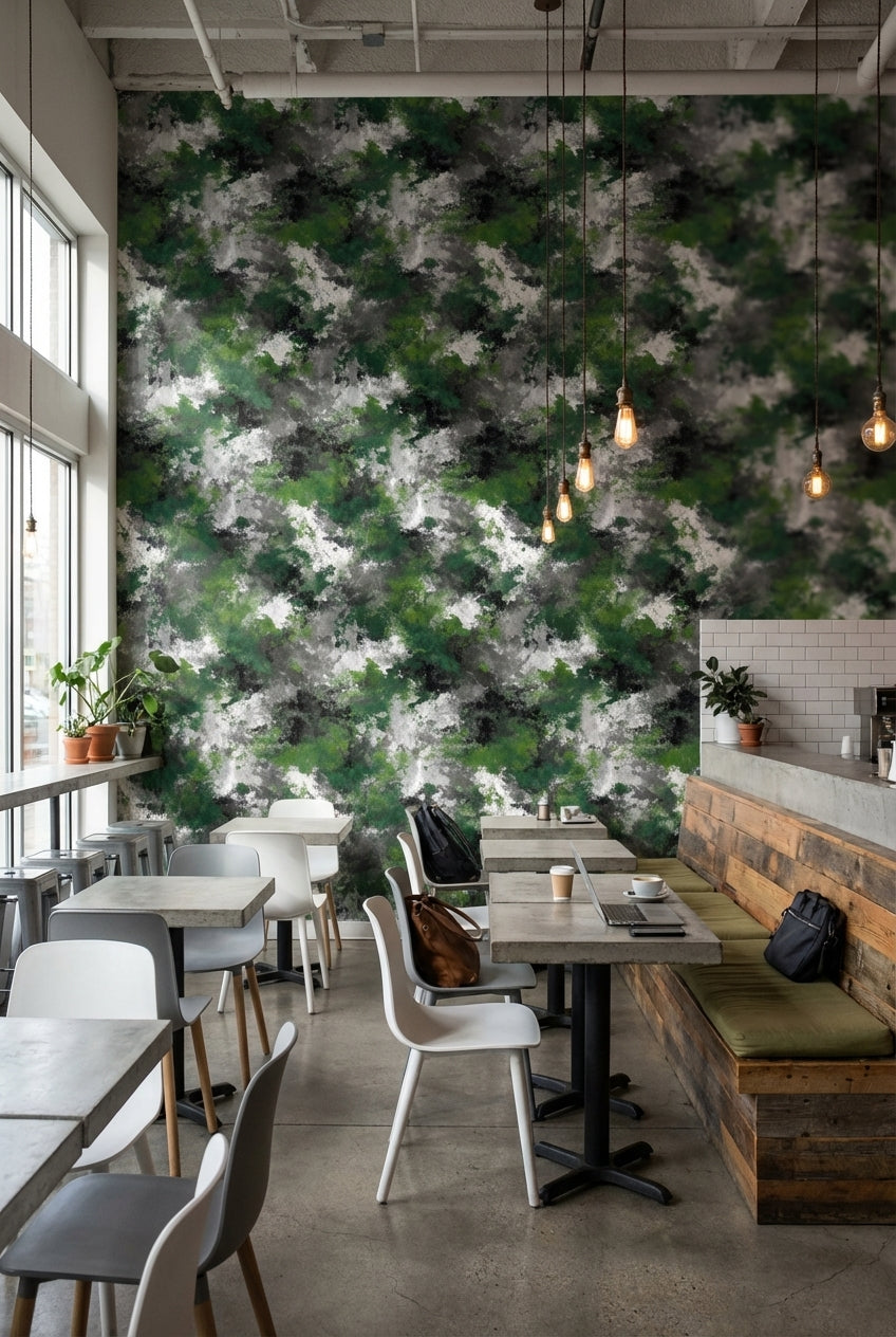 Green Camouflage Wallpaper Abstract Modern Decorative Mural