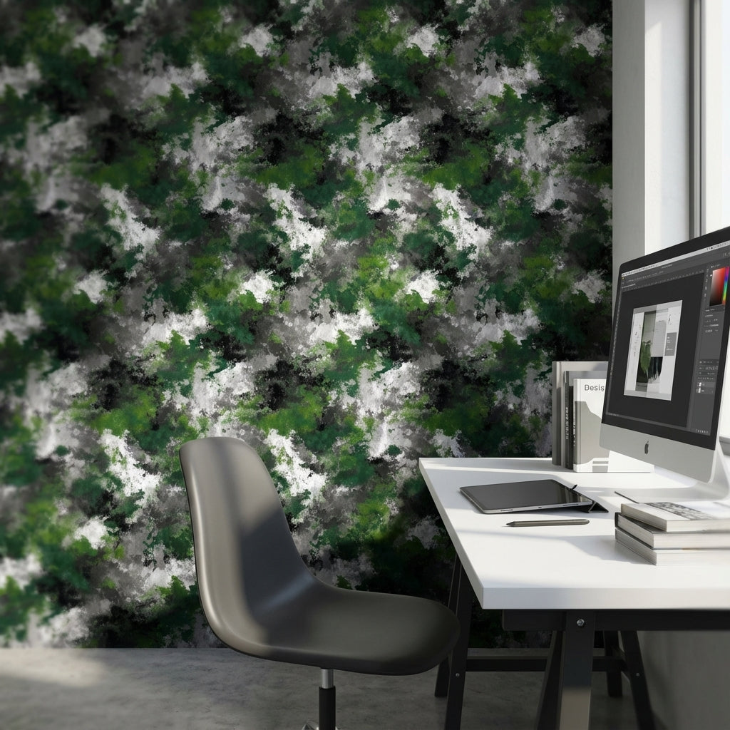 Green Camouflage Wallpaper Abstract Modern Decorative Mural