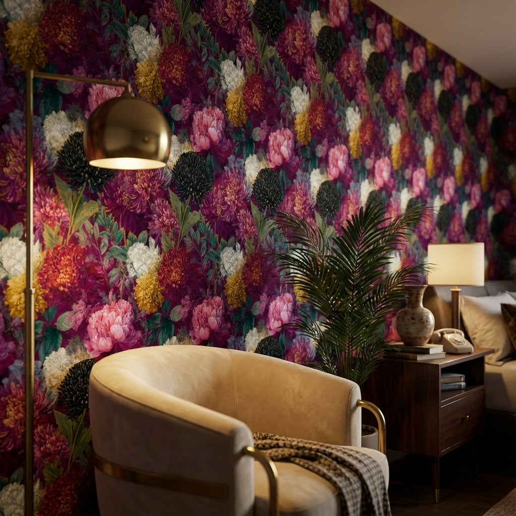 Purple Background Wallpaper Vintage Floral Mural