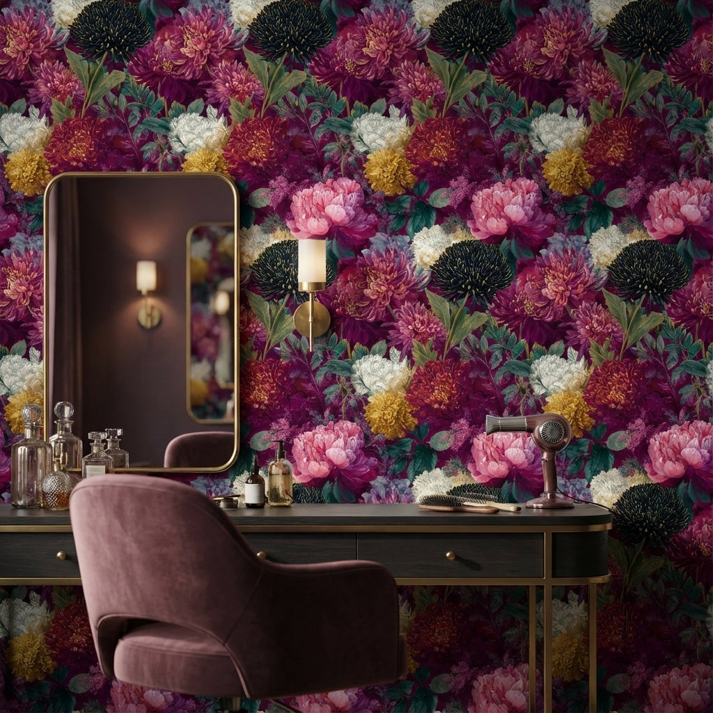 Purple Background Wallpaper Vintage Floral Mural
