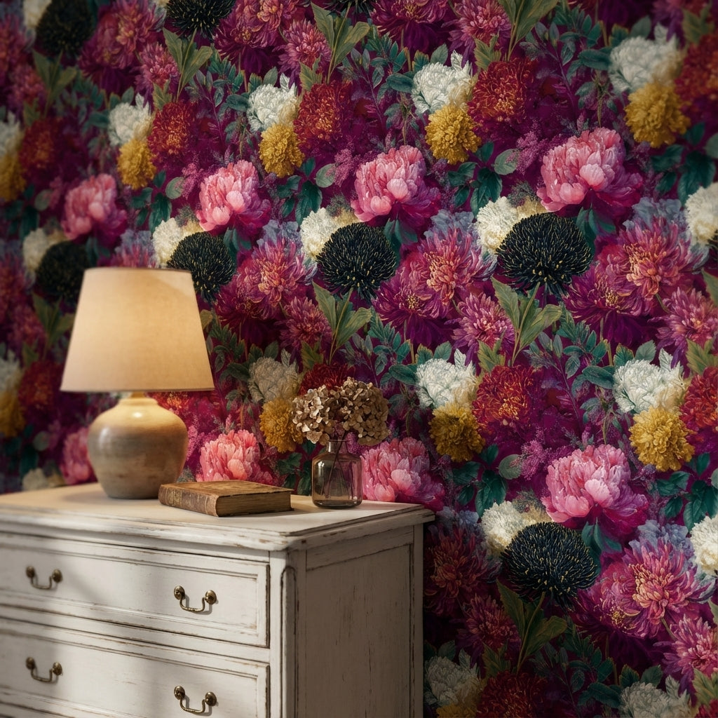 Purple Background Wallpaper Vintage Floral Mural