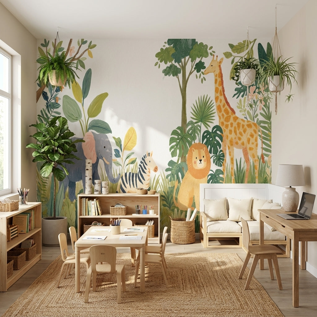 Jungle Animals Wallpaper Tropical Playful Wall Mural