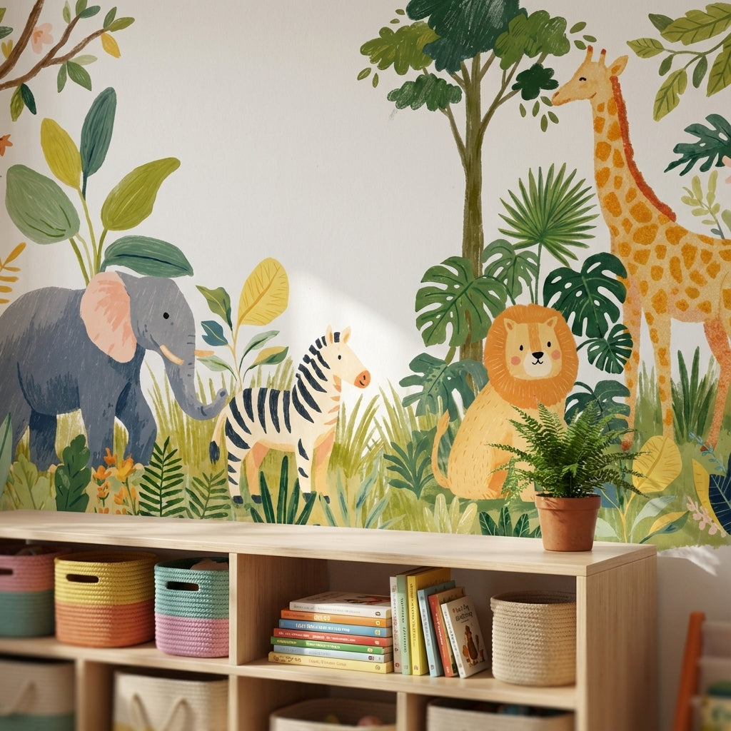 Jungle Animals Wallpaper Tropical Playful Wall Mural