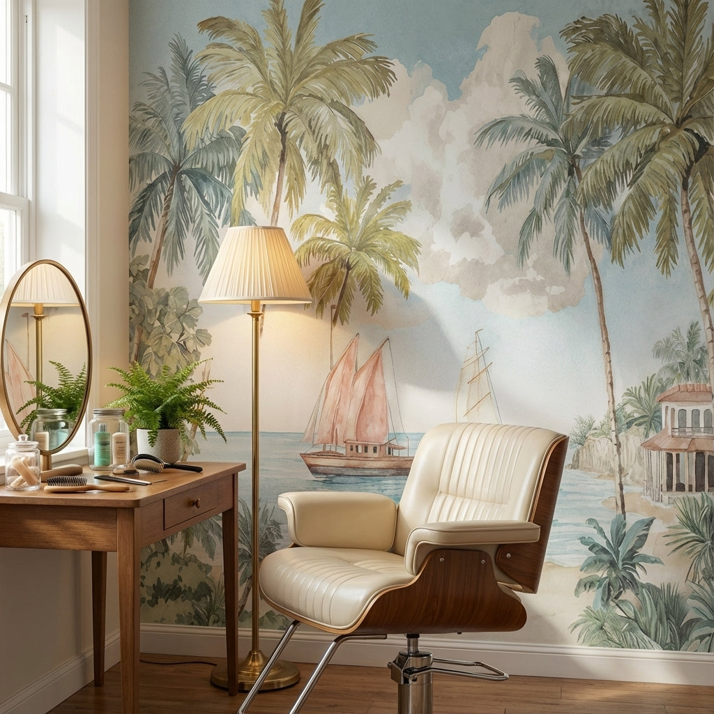 Tropical Vintage Wallpaper Palm Trees Serene Wall Mural