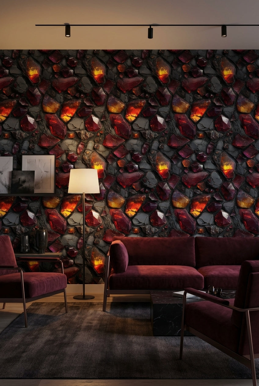 Abstract Stones Wallpaper Gemstones Dark Decorative Mural