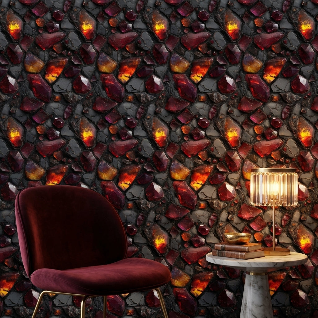 Abstract Stones Wallpaper Gemstones Dark Decorative Mural