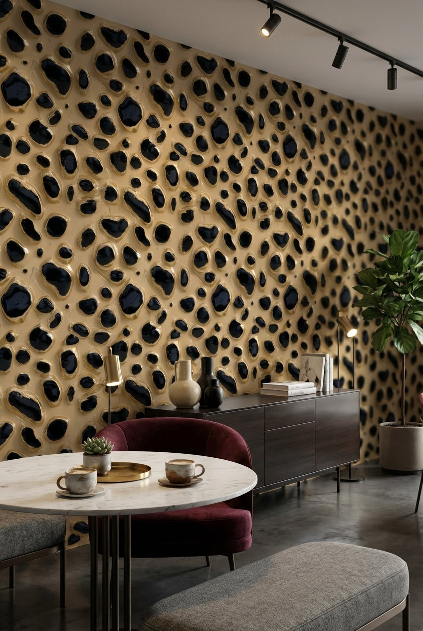 Animal Print Wallpaper Black Spots Beige Background Mural