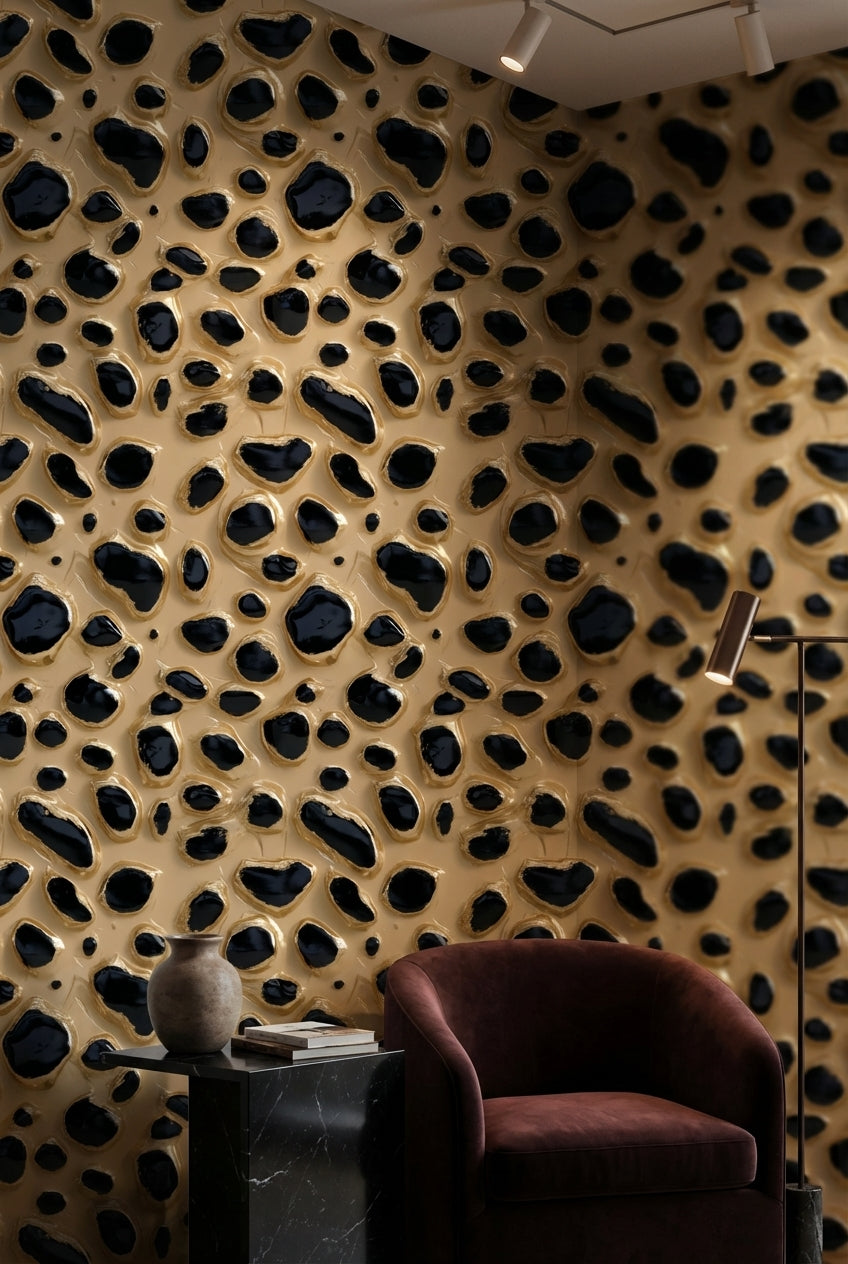 Animal Print Wallpaper Black Spots Beige Background Mural