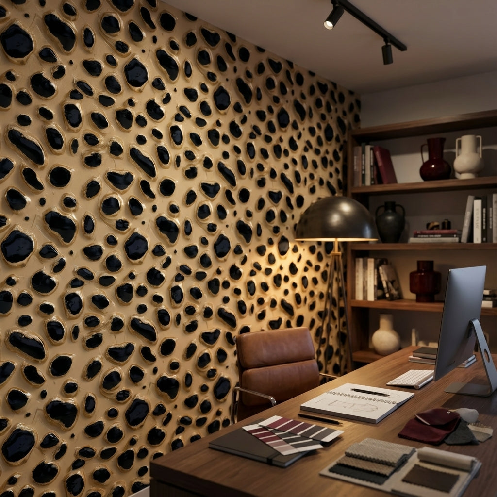 Animal Print Wallpaper Black Spots Beige Background Mural