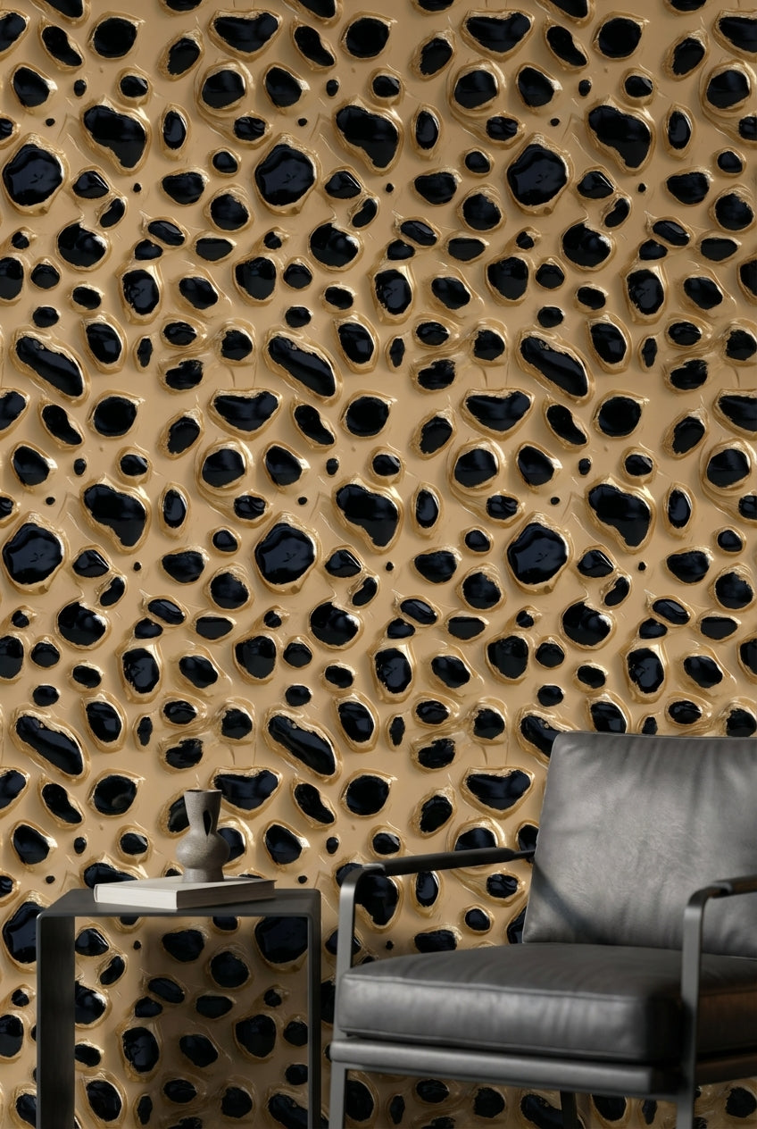 Animal Print Wallpaper Black Spots Beige Background Mural