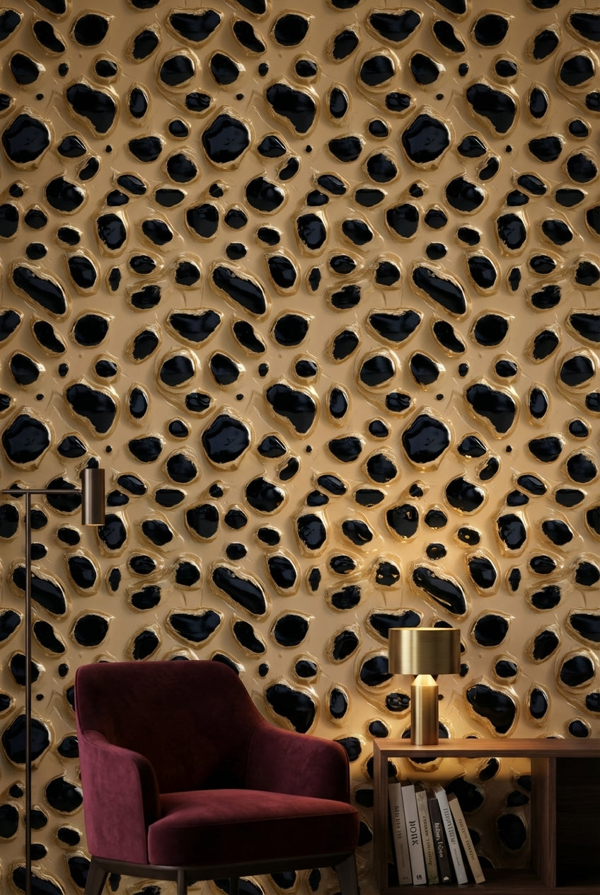 Animal Print Wallpaper Black Spots Beige Background Mural