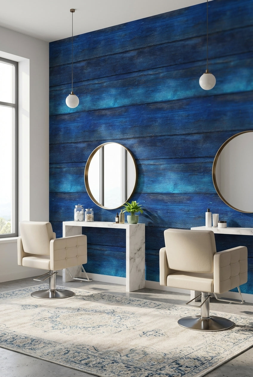 Blue Wallpaper Wood Rustic Decorative Mural