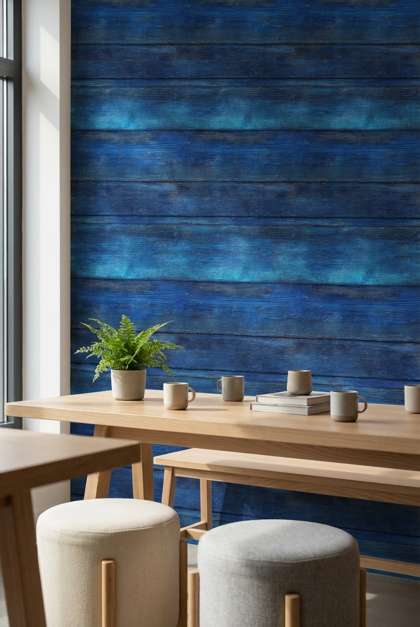 Blue Wallpaper Wood Rustic Decorative Mural