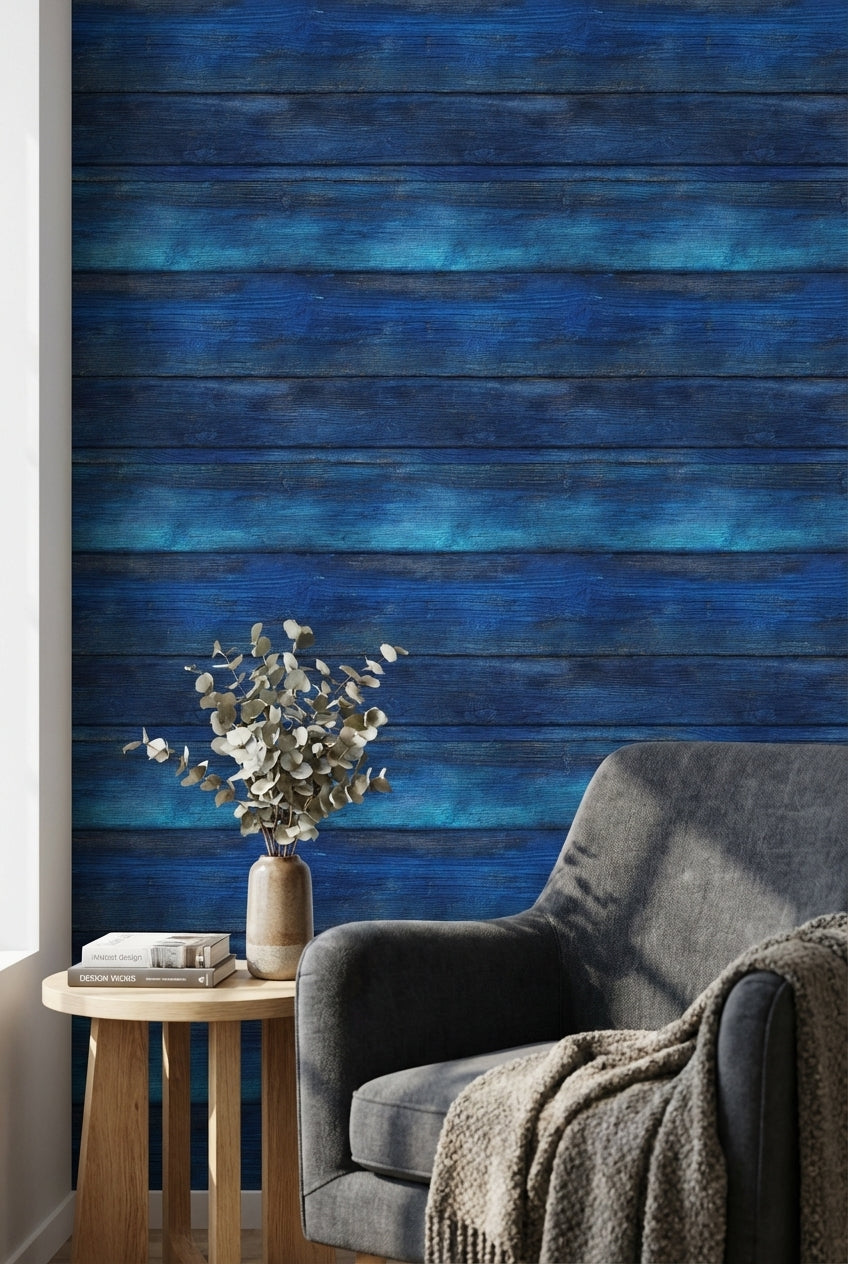 Blue Wallpaper Wood Rustic Decorative Mural