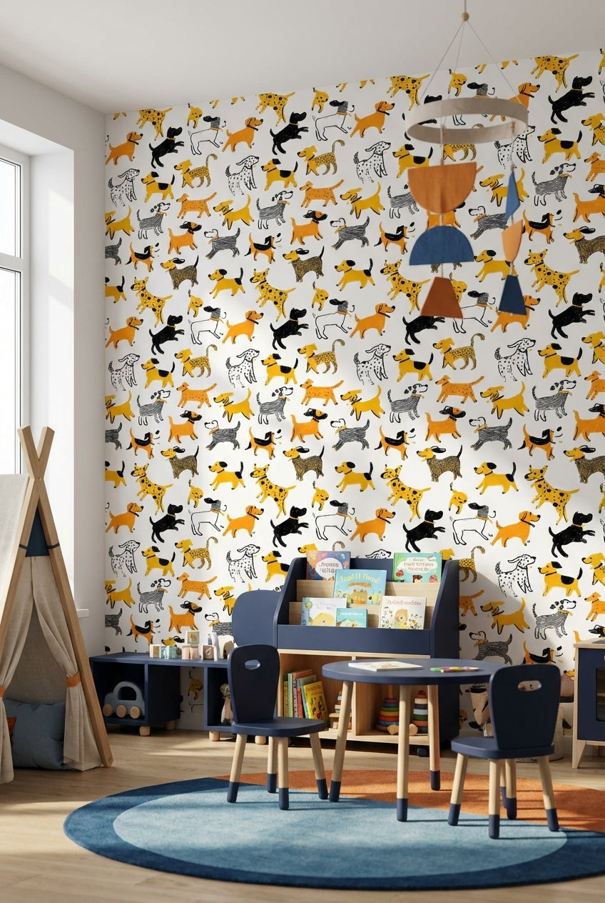 Abstract Pattern Wallpaper Dogs Playful Decorative Mural