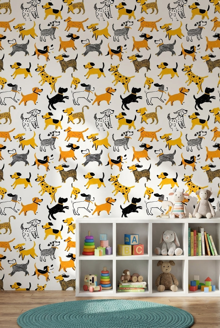 Abstract Pattern Wallpaper Dogs Playful Decorative Mural