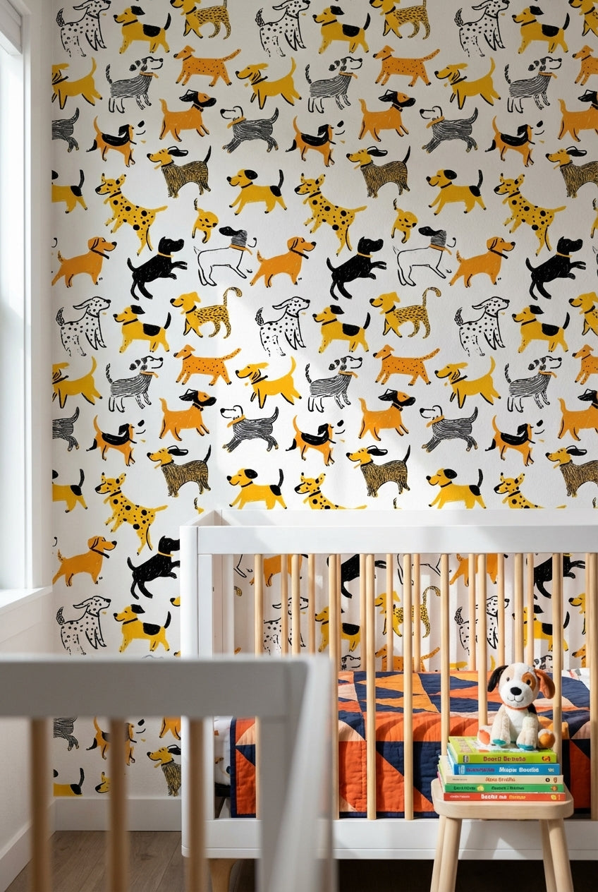 Abstract Pattern Wallpaper Dogs Playful Decorative Mural
