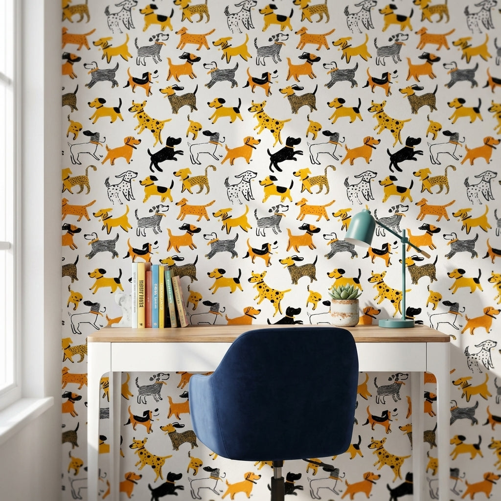 Abstract Pattern Wallpaper Dogs Playful Decorative Mural