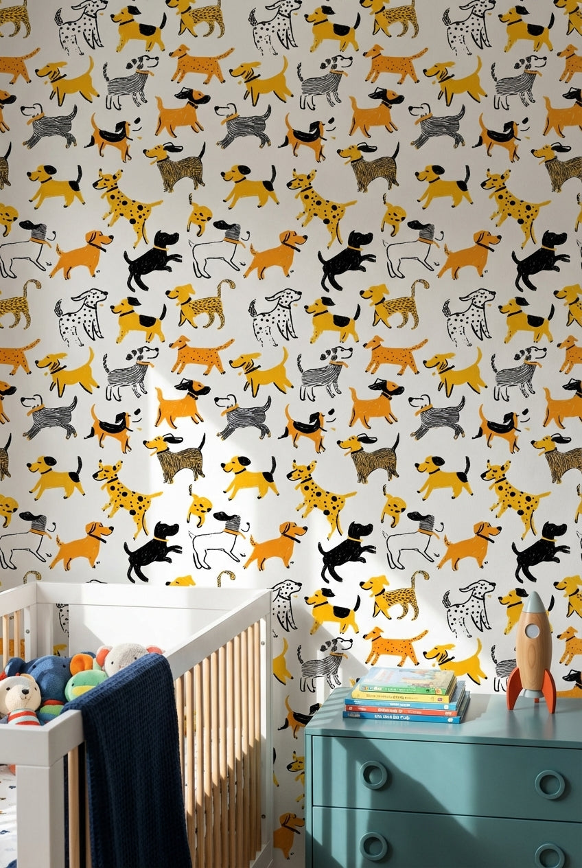 Abstract Pattern Wallpaper Dogs Playful Decorative Mural