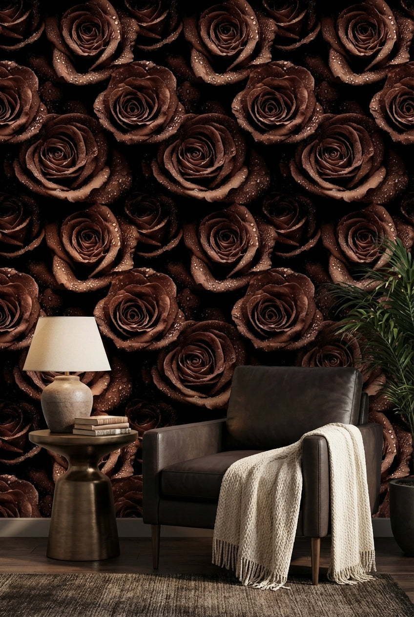 Roses Wallpaper Floral Water Droplets Decorative Mural