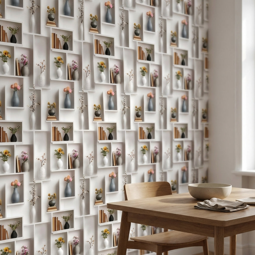 Shelves Wallpaper Vases Minimalist Decorative Mural